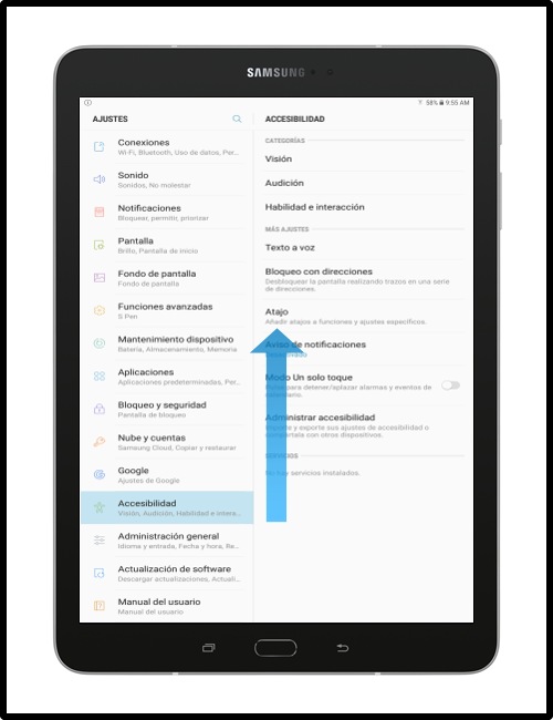 Galaxy Tab S3 (LTE) ¿Cómo activar atajo al menú de accesibilidad
