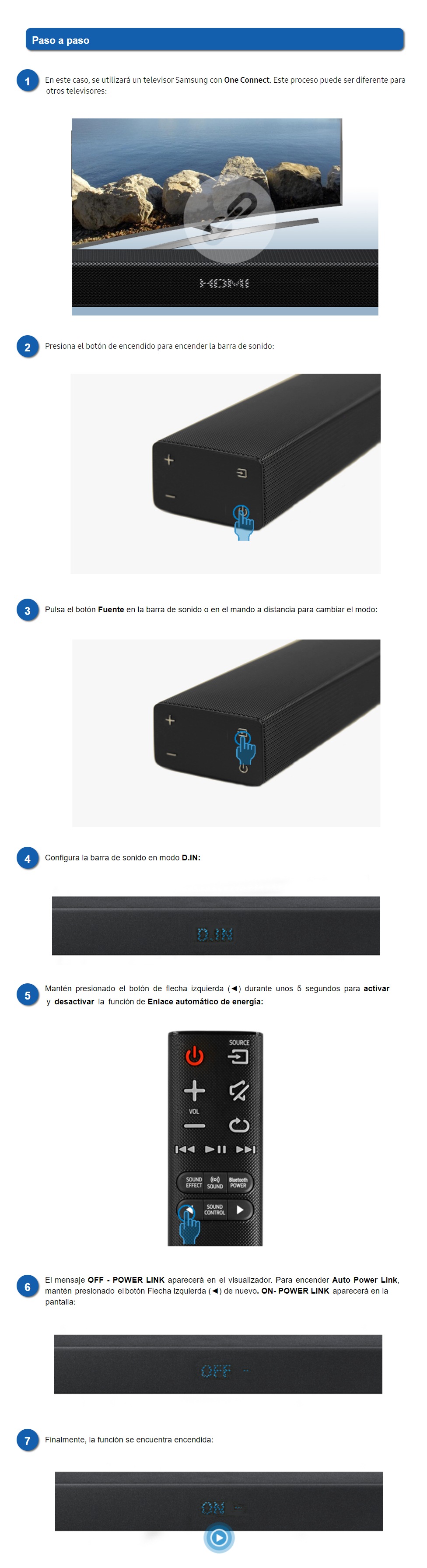 Barra de sonido Samsung HWK360 ¿Cómo usar la función Power Link