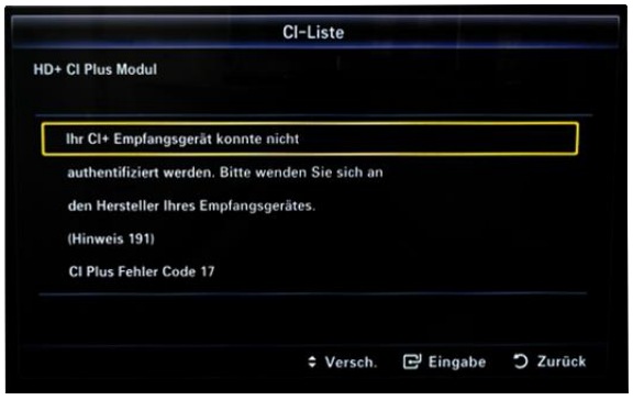Ci Plus Fehlercode 17 Samsung Hinweis 191