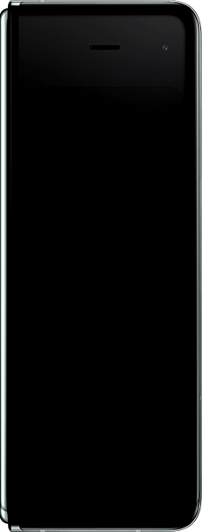 Vue avant d’un Galaxy Fold déplié sur la station de chargement sans fil avec l’interface utilisateur graphique (GUI) affichée à l’écran.