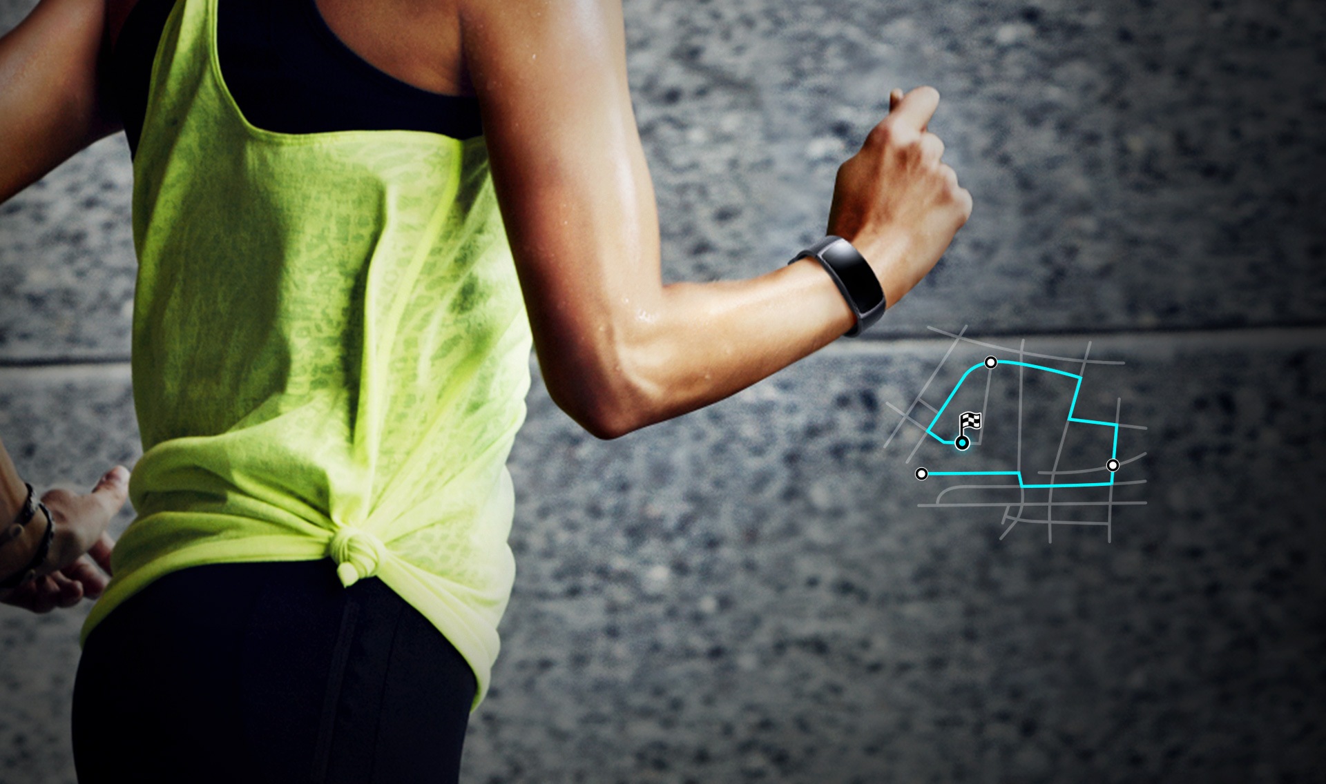 Parcours de la course réalisée par une femme représenté sur son Gear Fit 2 grâce au GPS