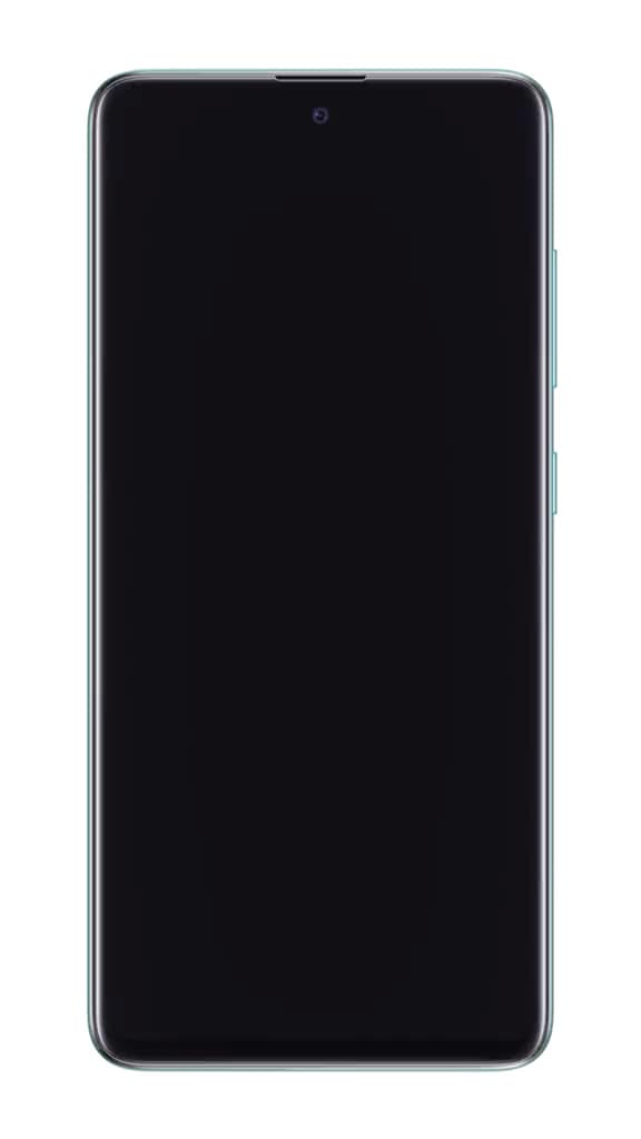 Tampilan depan Samsung A51s warna Prism Crush Blue dengan layar Super AMOLED ukuran 6,5 inci Infinity-O Display