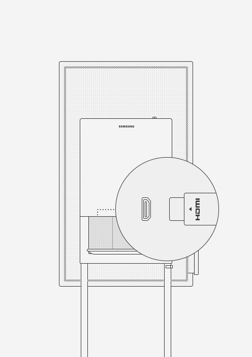 An image showing where the HDMI port is located at the back of a Samsung Flip device.