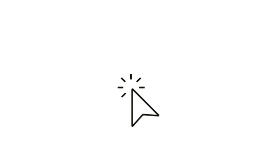 Black line icon symbol of a computer mouse as an arrow head clicking in front of a white background