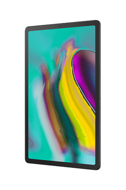 טאבלט Galaxy S5e בצבע שחור עם גרפיקה מופשטת צבעונית על המסך.