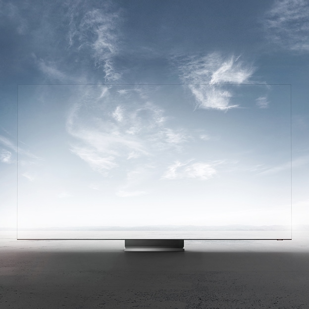 A 2020 Samsung QLED TV dramatically close up.