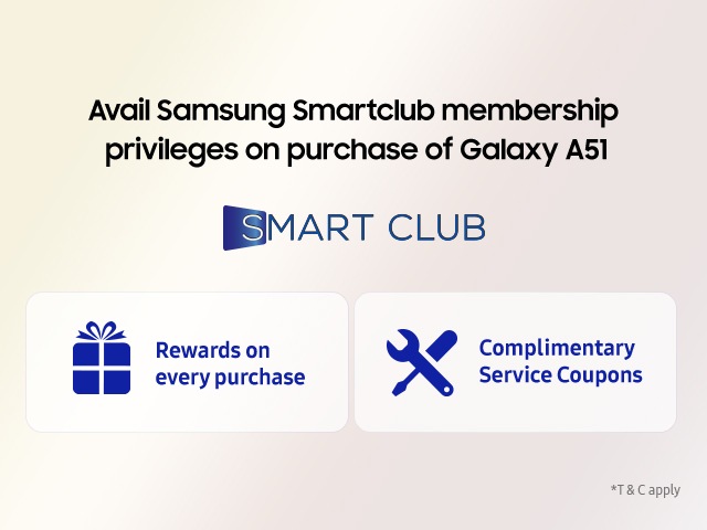 Samsung Smartclub Membership offers on buying Galaxy A51
