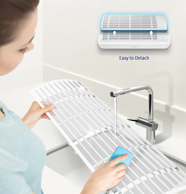 Easy Filter Plus can easily be taken out without opening a cover or pull hard to get it out.