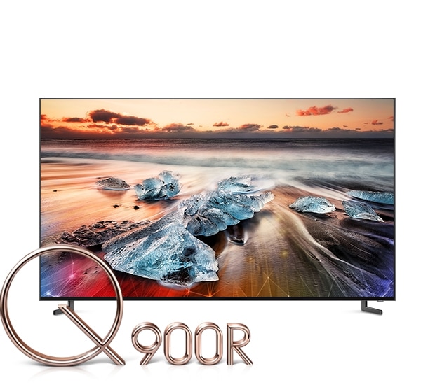 Vista frontal del televisor más reciente de Samsung, el nuevo Samsung QLED Q900R de 2019.