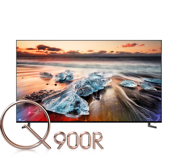 Vista frontal del televisor más reciente de Samsung, el nuevo Samsung QLED Q900R de 2019.