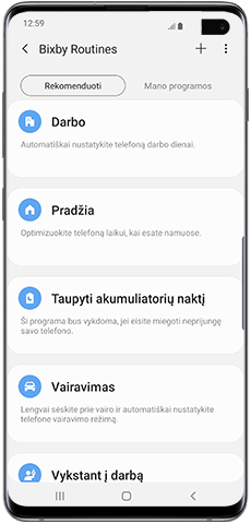 Rekomenduotų „Bixby Routines“ sąrašas