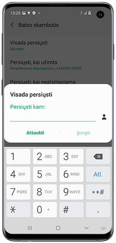 Įveskite telefono numerį, kuriuo peradresuojate, ir palieskite „Enable“ (Įjungti)