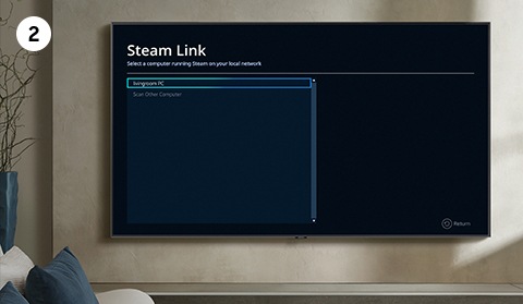 Learn how to set up and use Steam Link on Samsung Smart TV. Step number 2 is to search for PC on the same network as Smart TV.