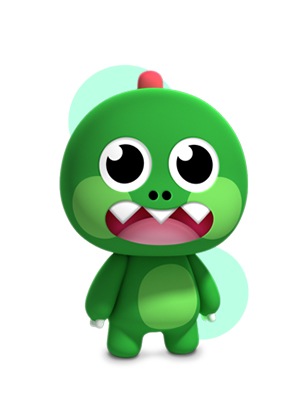 Imagen simulada de Crocro el cocodrilo del pueblo de Samsung Kids con el icono para la aplicación Aldea de amigos de Crocro.