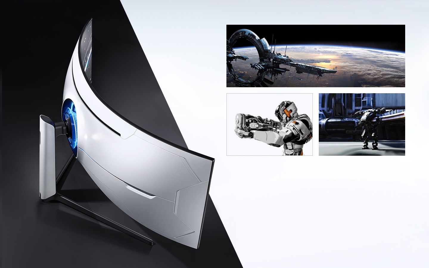El modelo CTG9 está sobre el escritorio y muestra imágenes de ciencia ficción (nave espacial, soldados robot, etc).