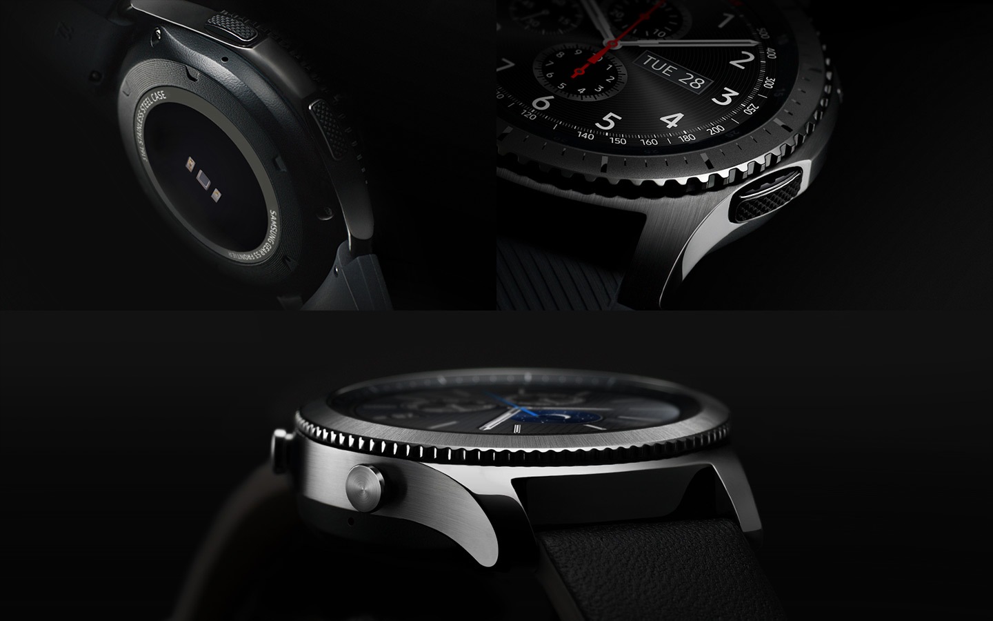 Closeup of Gear S3 Frontier from various angles