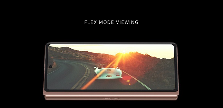 Galaxy Z Fold2 showing Flex Mode Viewing.