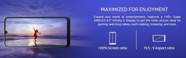 Maximize your Enjoyment. Expand your world of entertainment. Features a FHD+ Super Amoled 6.4 inch Infinity-U display to get the fuller picture ideal for gaming, watching videos, multi-tasking, browsing, and more.