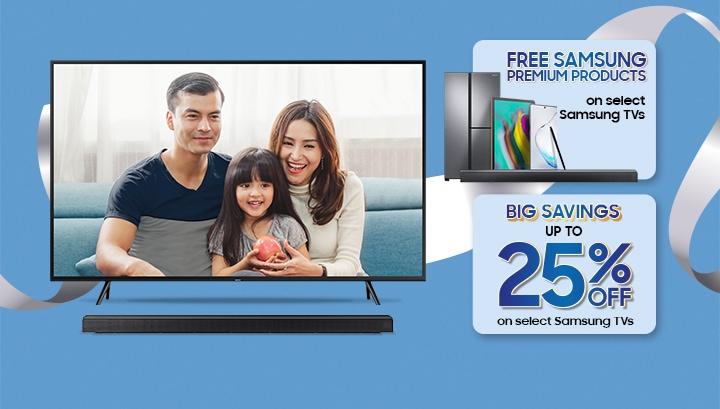 TV AV Key Visual Free Samsung Premium products Big Savings Up To 25% Off