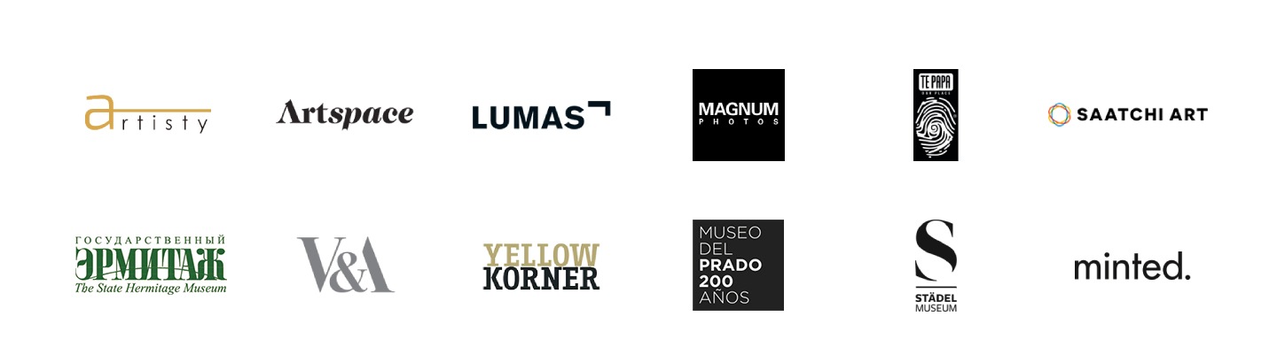 The Art Store includes artwork from 12 partner companies: Artisty, Artspace, Lumas, Magnum Photos, Te Papa, Saatchi Art, State Hermitage Museum, V&A, Yellow Korner, Museo del Prado, Stadel Museum, and Minted.