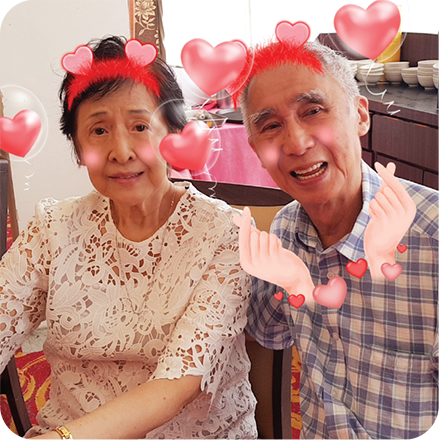 A two old people photo, having fun with AR Stickers on a Samsung J7Plus Photobooth feature. See more Samsung J7+ specs here