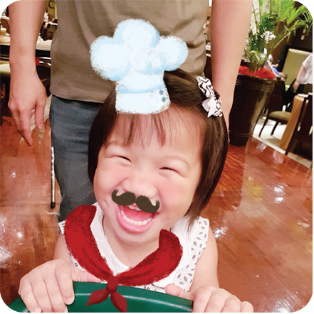 An image of a little girl smiling and having fun, taken with a Samsung J7Plus Photobooth feature with AR Stickers. Find out more Samsung J7+ specs here