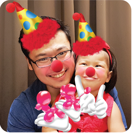 A father and his daughter taking a photo together with a Samsung Galaxy J7+ Photobooth feature with AR Stickers. Find out more Samsung J7+ specs here 