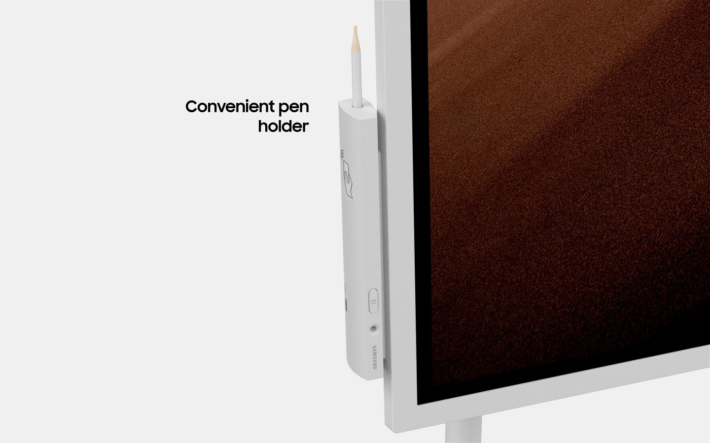 An image showing a magnified image of a Samsung Flip device's pen holder, displaying its NFC tag with text that reads "convenient pen holder"(6-3).