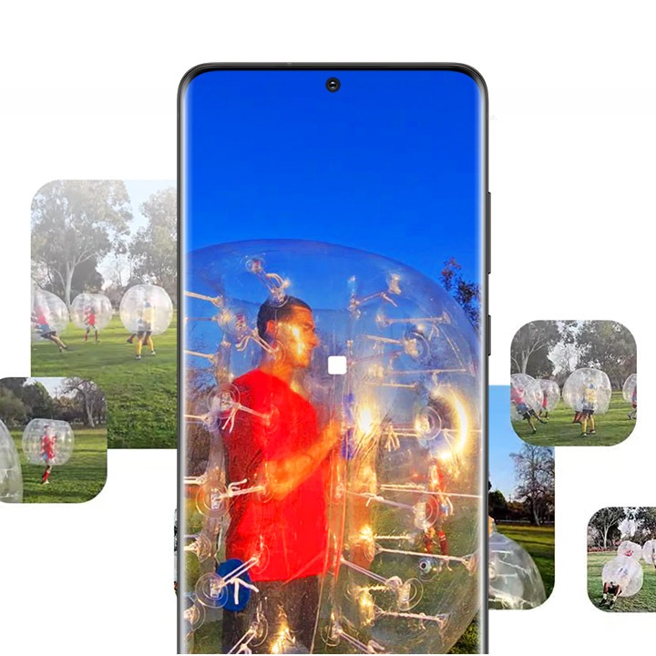 Zaawansowane aparaty w smartfonach Samsung Galaxy serii S20 pozwolą Ci robić wyjątkowe zdjęcia zarówno w dobrym, jak i słabym oświetleniu z Trybem Nocnym, nagrywać wyjątkowej jakości filmy nawet z daleka dzięki Zoom i robić serię zdjęć dzięki funkcji Jeno ujęcie - Single Take