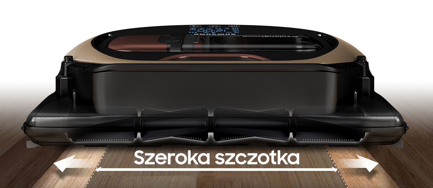 Un'immagine mostrando un'ampia pennello di un dispositivo VR7000 POWERbot nel suo corpo, rispetto a quella dei prodotti isnt indicanti la POWERbot Che VR7000 ha una spazzola molto piÃ¹ ampia rispetto ad altri prodotti analoghi.