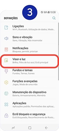 Selecione Visor e luz