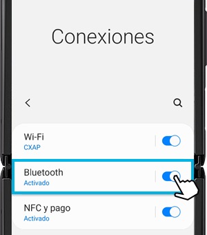 Captura de pantalla que muestra cómo reactivar el Bluetooth