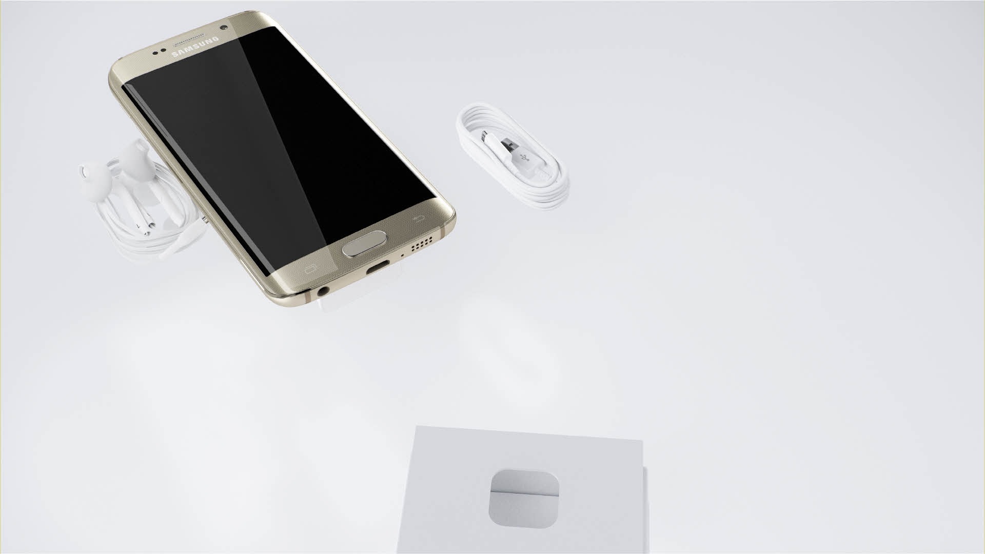 The animated sequence in which the Galaxy S6 edge comes out of the white box.