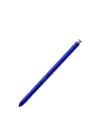 파란색 갤럭시 노트10 S 펜이 대각선으로 세워져 있다.