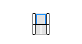 냉장고 문이 모두 열린 형태의 아이콘으로 위 칸 3면을 파란색으로 표시해 3면 입체 조명을 표현하고 있습니다.