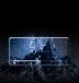 Front view of a semitransparent smartphone in landscape mode against an image of a video contents of milky way on a night sky over the mountains.