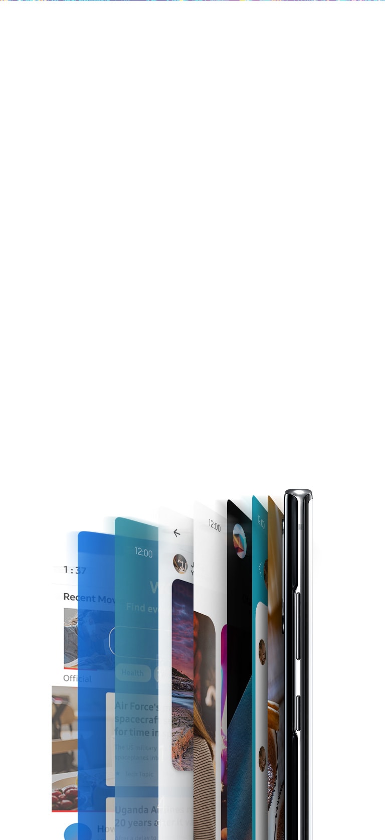 Various smartphone application screens are stacked behind a smartphone.