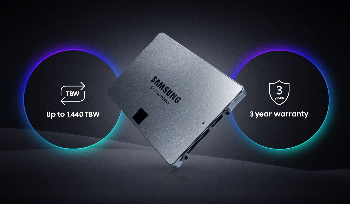 Samsung SSD 860 QVO; TBW Up to 1,440 TBW with 3 year warranty.