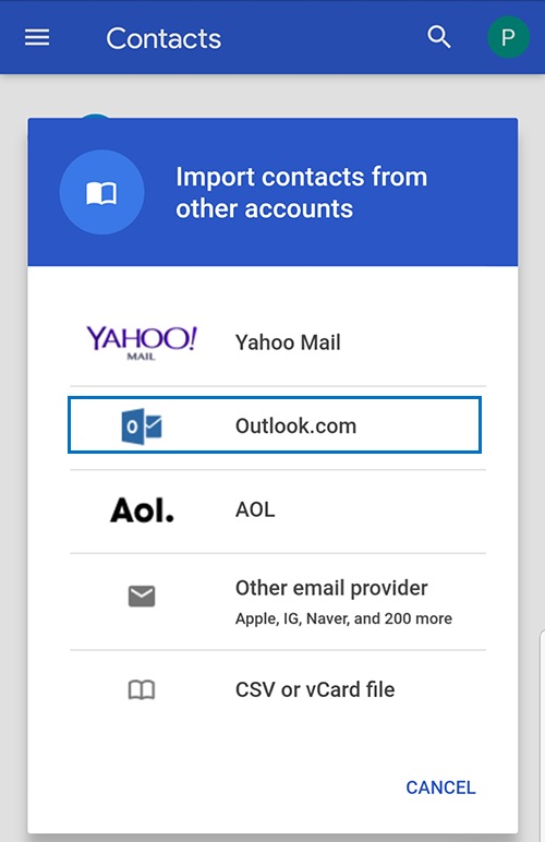how to import contacts into outlook for android