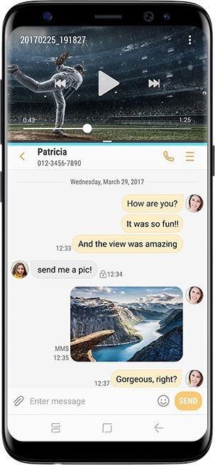 Galaxy S8 ในการใช้งานแนวตั้งแสดงให้เห็นเนื้อหามากมายบนหน้าจอ