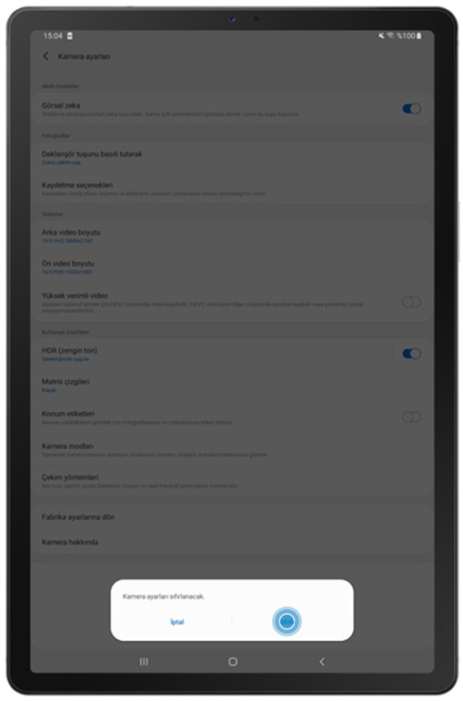 Galaxy Tab S5e Cihazinda Kamera Ayarlarini Nasil Sifirlayabilirim Samsung Destek Tr