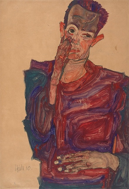 Egon Schiele, Self-Portrait with Eyelid Pulled Down (1910)