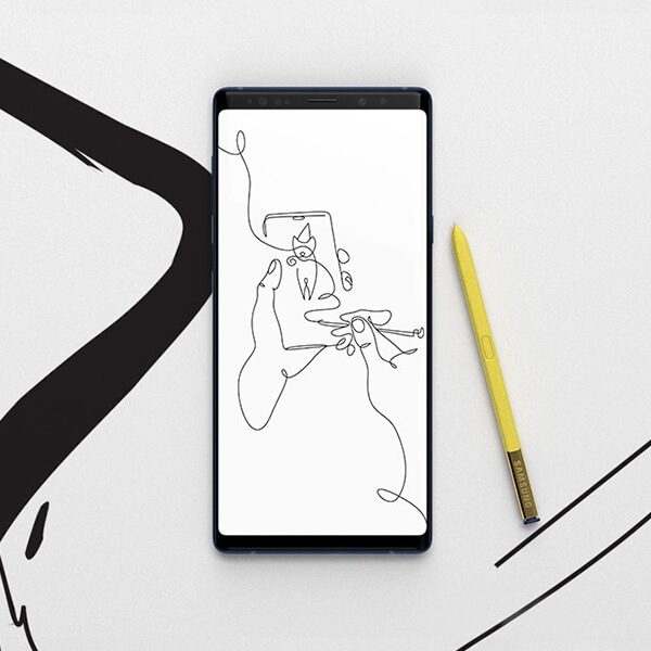 Smartphone screen features an image drawn with the S Pen