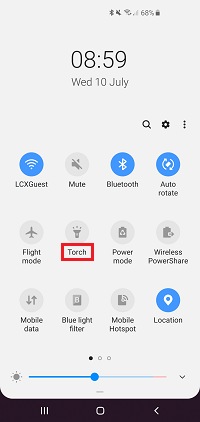 How do I use my Samsung Galaxy device as a torch or flashlight