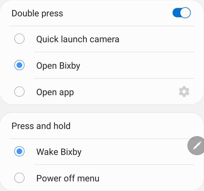 Note10 screenshot image instructions on how to customize the side button to activate open Bixby