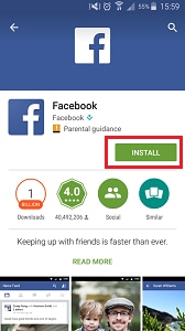 How do I install the Facebook app on my Samsung Galaxy device?