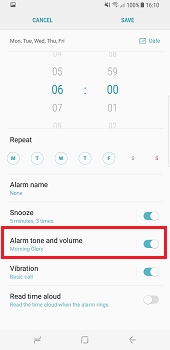 How do I set, edit and turn on or off alarms on my Samsung Galaxy