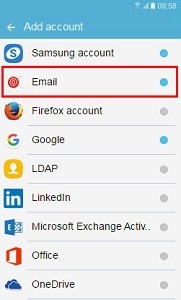 How do I set up gmail or Hotmail on my Samsung Galaxy device?