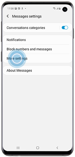 More settings is selected for the Messages app