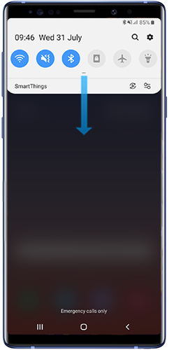 Swipe down from the top of the Note10 screen to reveal the Notification panel